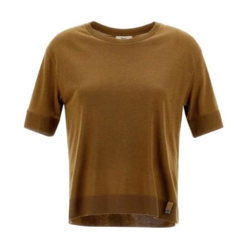 Herno Glam Stickad Effekt Bomull T-shirt Brown, Dam