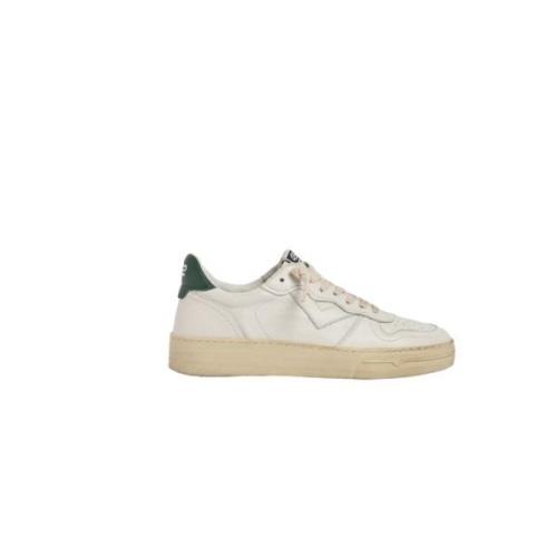 4B12 Vita lädersneakers grön häl White, Herr