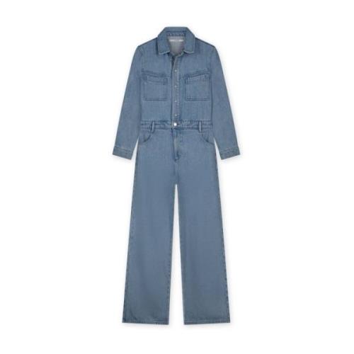 Homage Flowy denim jumpsuit med pärlknappar Blue, Dam