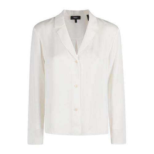 Theory Snygg Lapel Krage Blus White, Dam