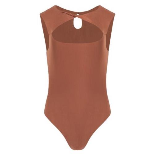 Jaaf Chokladbrun Knotted Sleeveless Bodysuit Brown, Dam