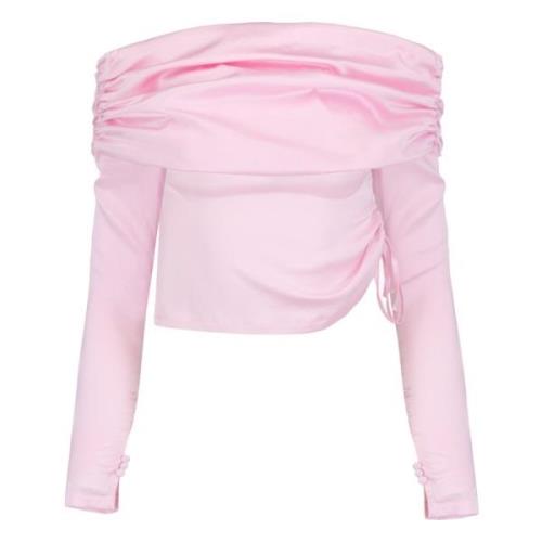 Jaaf Elegant Rosa Off-Shoulder Rynkad Topp Pink, Dam