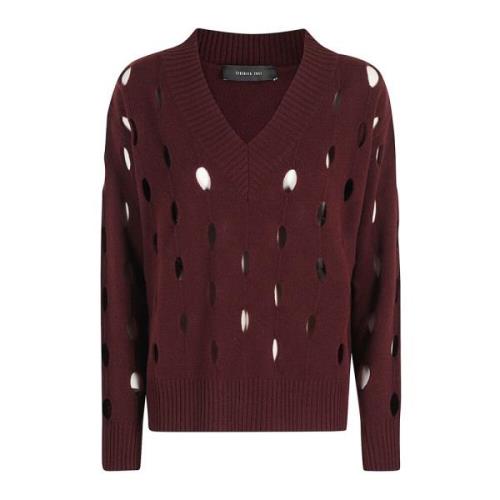 Federica Tosi Intarsia V-Neck Sweater Red, Dam