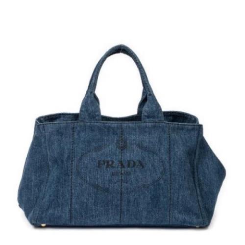 Prada Vintage Pre-owned Canvas handvskor Blue, Dam