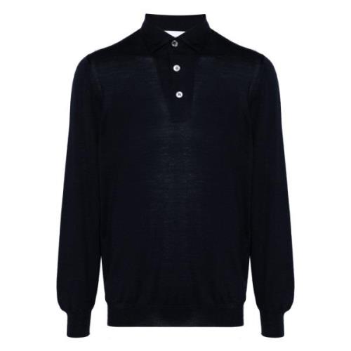 Lardini Ull Polo Skjorta med 3 Knappar Blue, Herr