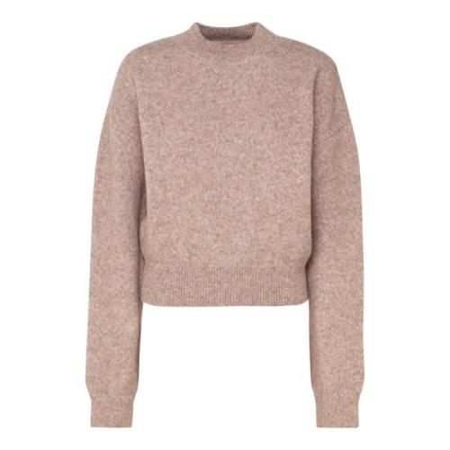 Jacquemus Beige Logo Sweater Cropped Alpaca Crew Beige, Dam