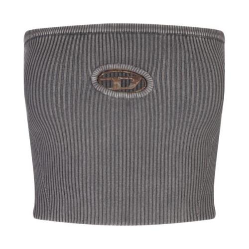 Diesel Grå Ribbad Bandeau Top med Oval D Logo Gray, Dam