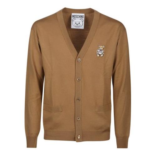 Moschino Stilren Stickad Cardigan Tröja Brown, Herr