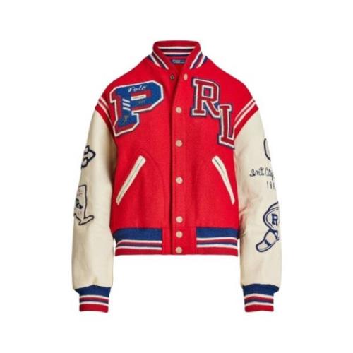 Polo Ralph Lauren Varsity Teddyjacka med Läderärmar Red, Dam