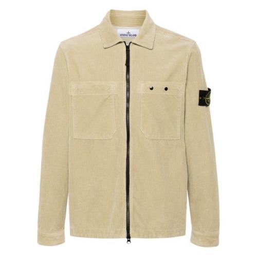 Stone Island Off White Corduroy Overshirt Beige, Herr