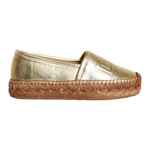 Dolce & Gabbana Guld Läder Loafers Flats Espadriller Skor Yellow, Dam