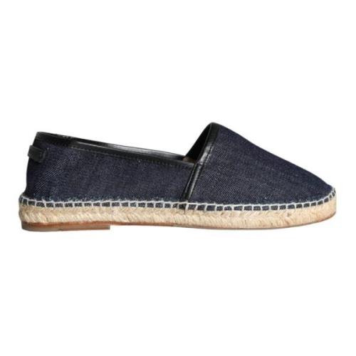 Dolce & Gabbana Blå Denim Läder Espadrillos Skor Blue, Dam