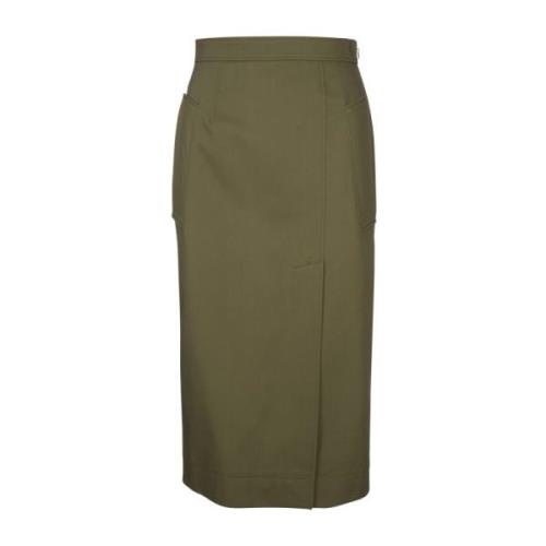 Alexander McQueen Grön Bomullsgabardin Midi Kjol Green, Dam