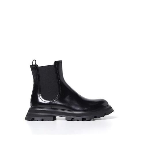 Alexander McQueen Svarta Läder Ankelboots Black, Dam