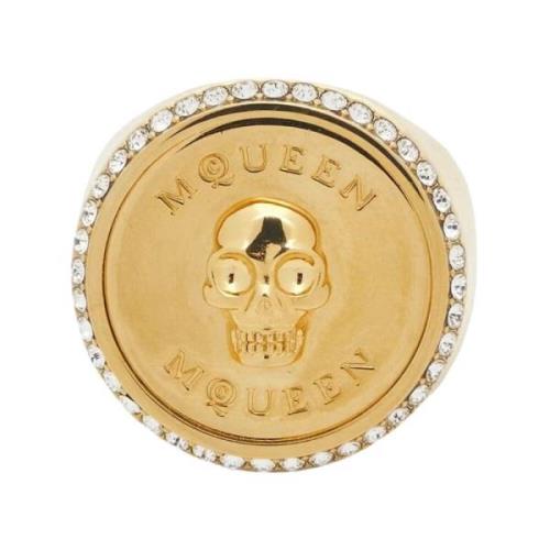 Alexander McQueen Präglad Skull Guld Ring Yellow, Dam