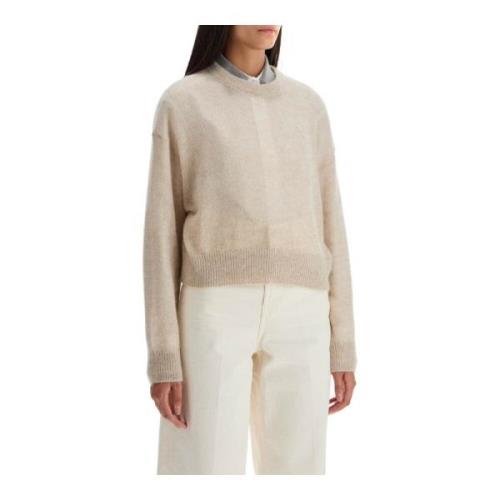 Brunello Cucinelli Metallic Mohair Blend Pullover Sweater Beige, Dam