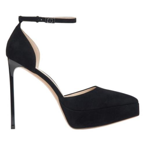 Estro Svarta Velour Platform Pumps med Ankelrem Black, Dam