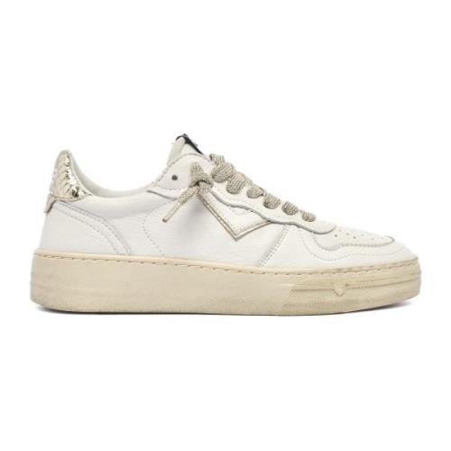 4B12 Vita Läder Sneakers Rund Tå Snörning White, Dam