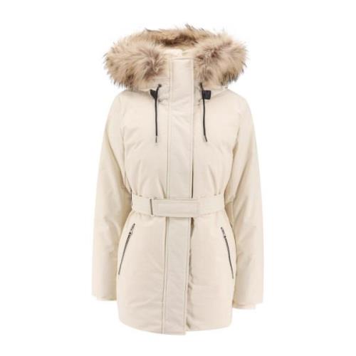 Mackage Vit Vadderad Nylonjacka med Lärdetaljer Beige, Dam