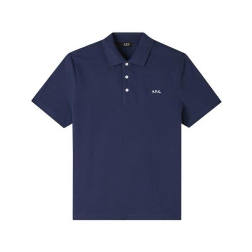 A.p.c. Standard Gots Unisex Polo Skjorta Svart Broderi Blue, Herr