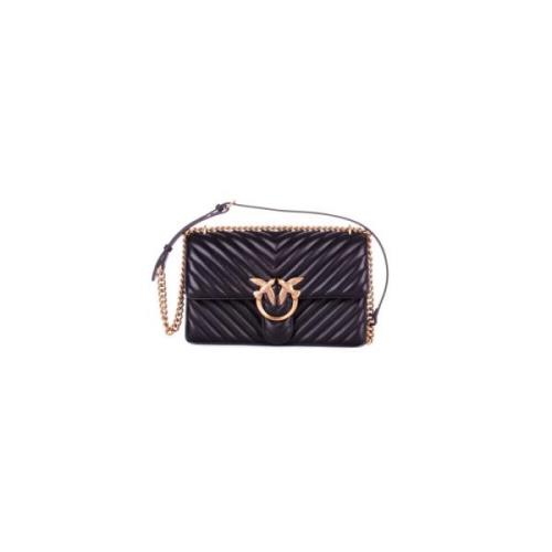 Pinko Front Logo Crossbody Väska med Delbar Rem Black, Dam