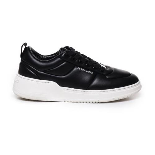 Salvatore Ferragamo Svarta Lädersneakers med Gummisula Black, Herr