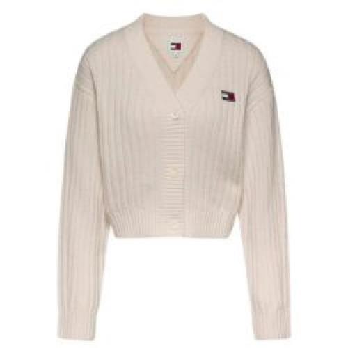 Tommy Jeans Kräm Cardigan med Logopatch Beige, Dam