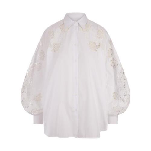 Ermanno Scervino Vit Poplin Skjorta med Spetsdetaljer White, Dam