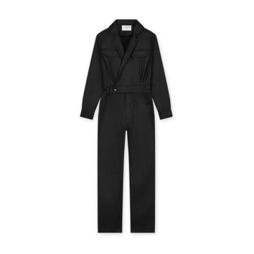 Homage Svart flowy coated jumpsuit med kors över stil Black, Dam