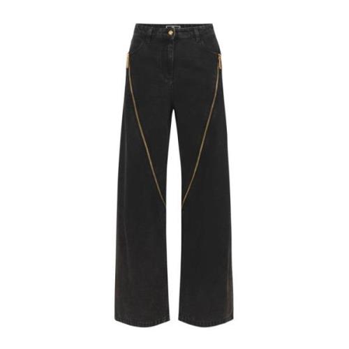 Elisabetta Franchi Svarta Wide Leg Dragkedja Fram Jeans Black, Dam