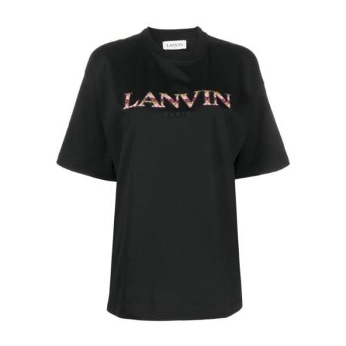 Lanvin Svart broderad-logga T-shirt och polo Black, Dam