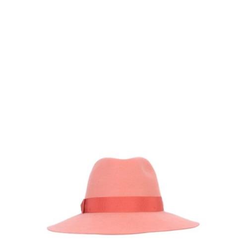 Helen Kaminski Bredbrättad Fedora-hatt i Merinoull Pink, Dam