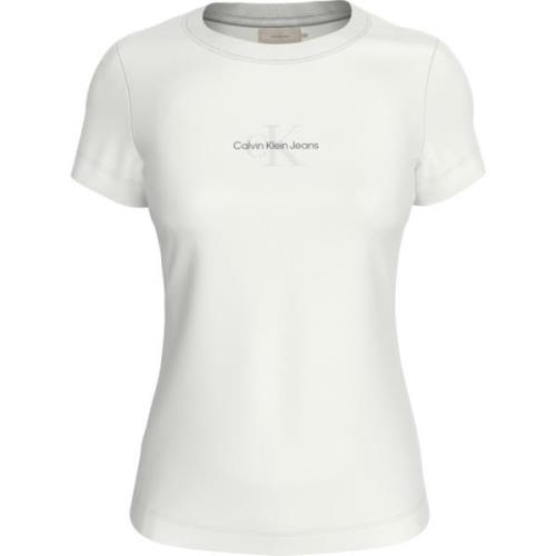 Calvin Klein Vit Bomull T-shirt med Broderad Logotyp White, Dam