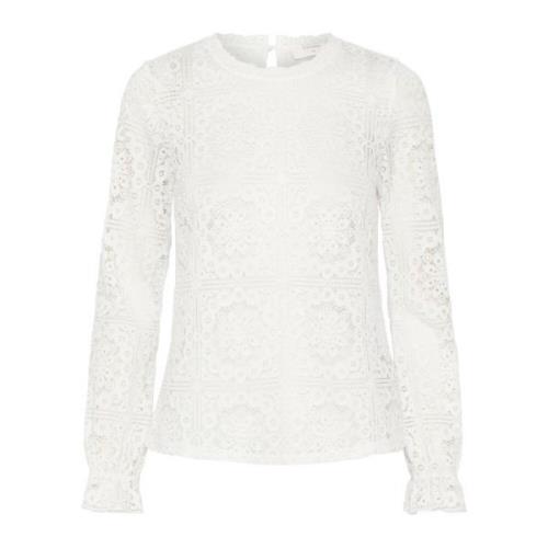 Cream Elegant Spetsblus Snövit White, Dam