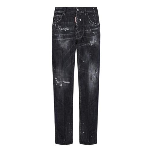 Dsquared2 Svarta Slim Fit Slitna Jeans Black, Herr