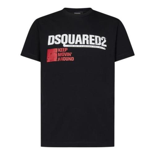 Dsquared2 Svart Bomull Jersey T-Shirt med Tryckt Bokstäver Black, Herr