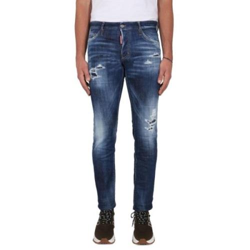 Dsquared2 Slim Fit Jeans med knapp och dragkedja Blue, Herr