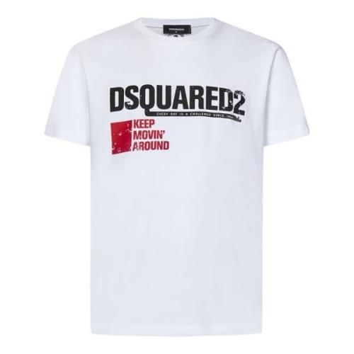 Dsquared2 Vit Cool Fit Tryckt T-shirt White, Herr