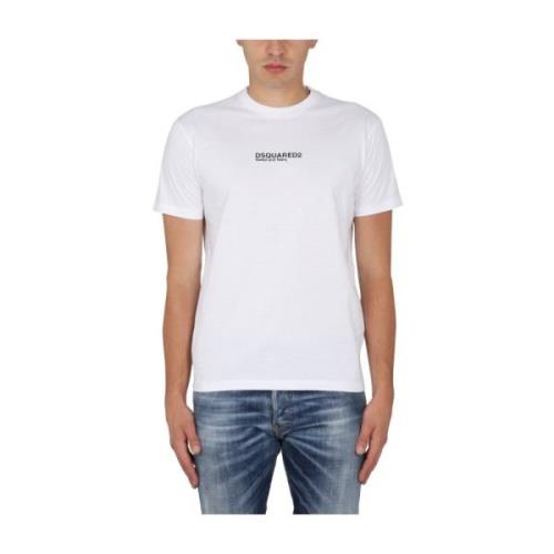 Dsquared2 Logo Print T-shirt med Halsband White, Herr