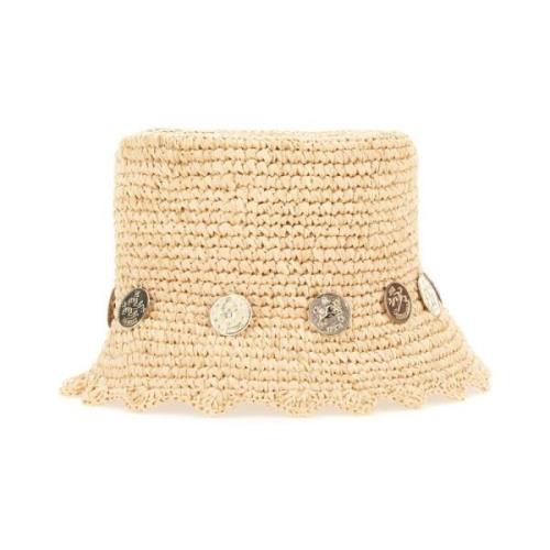 Paco Rabanne Raffia Bucket Hat Beige, Dam