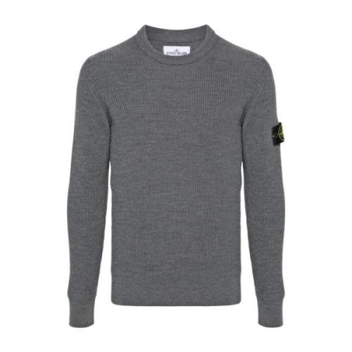 Stone Island Grå Tröja med Engelsk Ribbkrage Gray, Herr