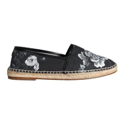 Dolce & Gabbana Svart Vit Blommig Espadrillos Skor Black, Herr