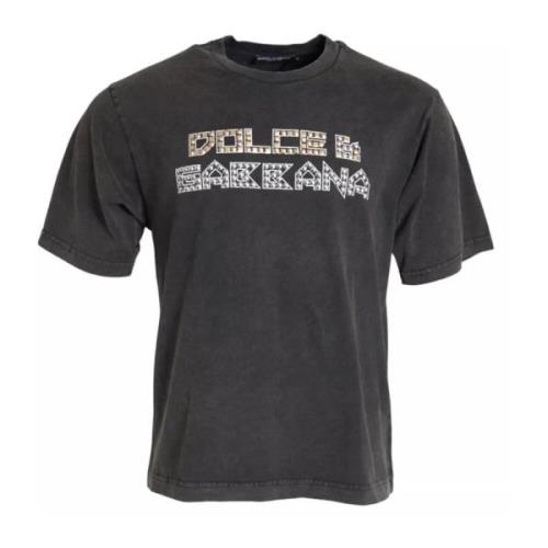 Dolce & Gabbana Grå Logo Prydd Bomull T-shirt Gray, Herr