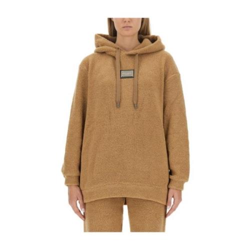 Dolce & Gabbana Logo Plaque Ullblandning Oversize Sweatshirt Beige, Da...