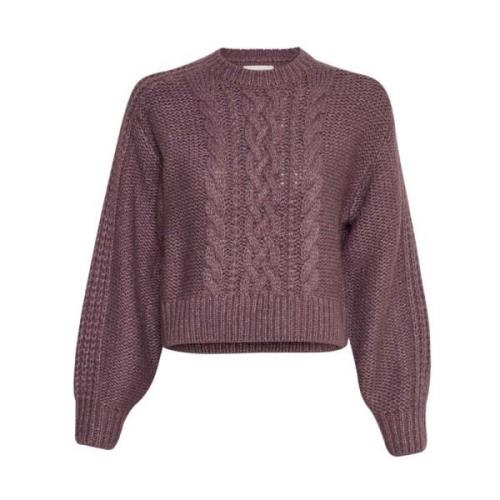 Moss Copenhagen Lila Kabelstickad Tröja Diella Heidi Purple, Dam