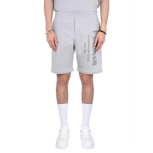 Alexander McQueen Bermuda Shorts med Graffiti Logo Print Gray, Herr