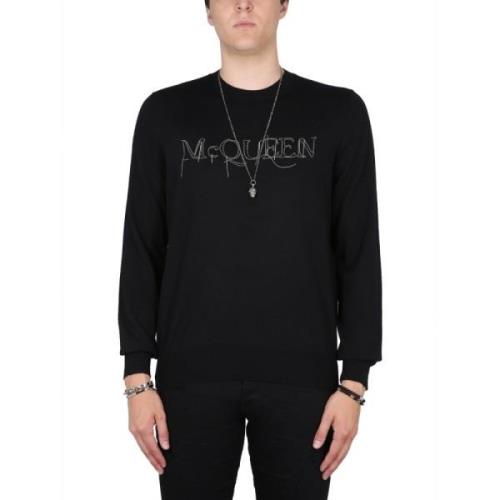 Alexander McQueen Tröja med broderat logotyp Black, Herr