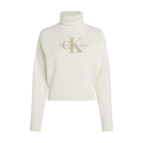 Calvin Klein Jeans Tryckt Turtleneck Tröja White, Dam