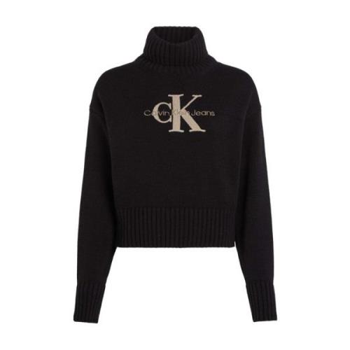 Calvin Klein Jeans Tryckt Turtleneck Tröja Black, Dam