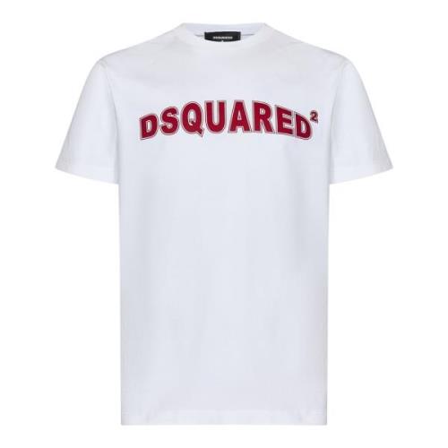 Dsquared2 Vit Crewneck T-shirt med tryckt text White, Herr